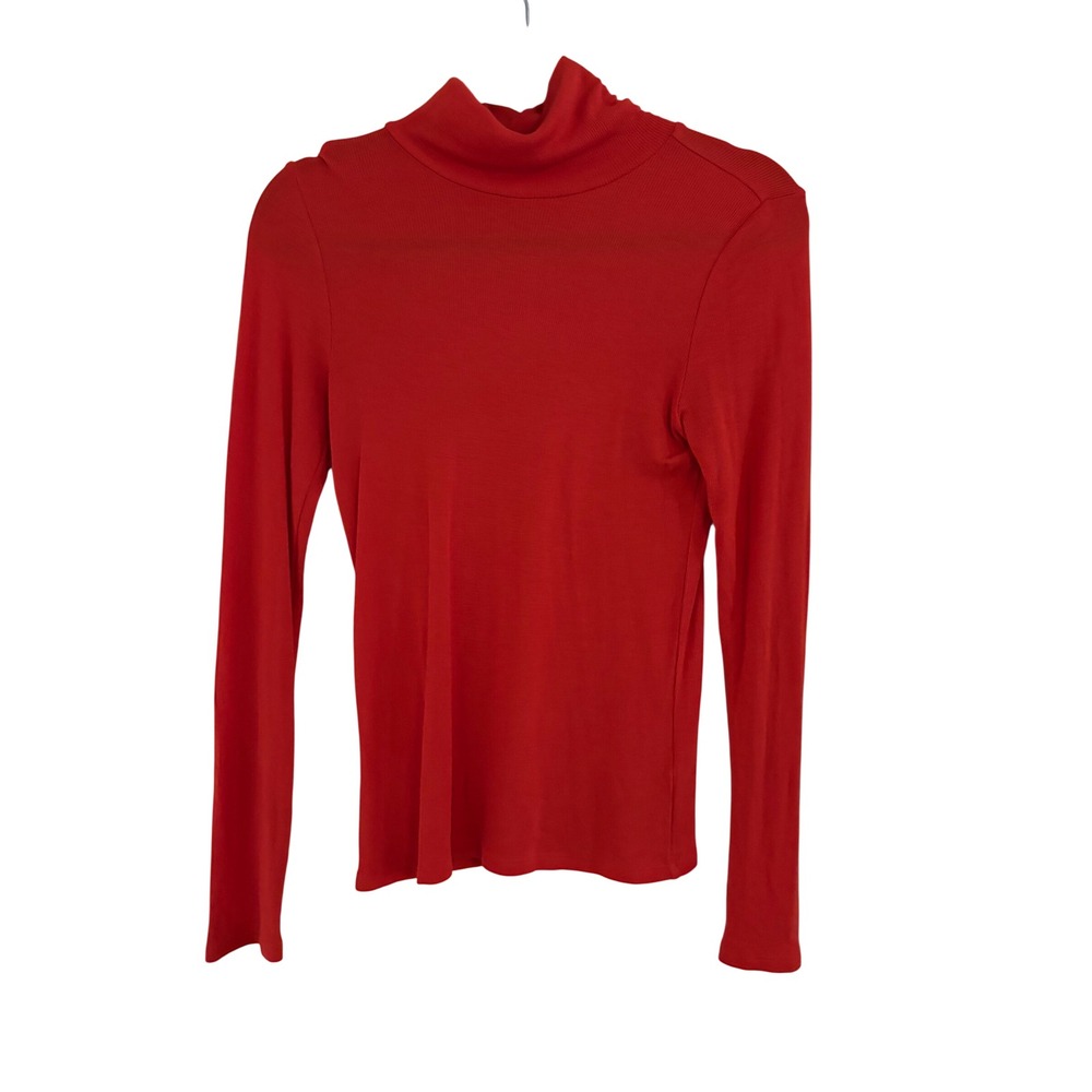 Marine Layer Red Ribbed Turtleneck Long Sleeve Tencel Modal Top Small